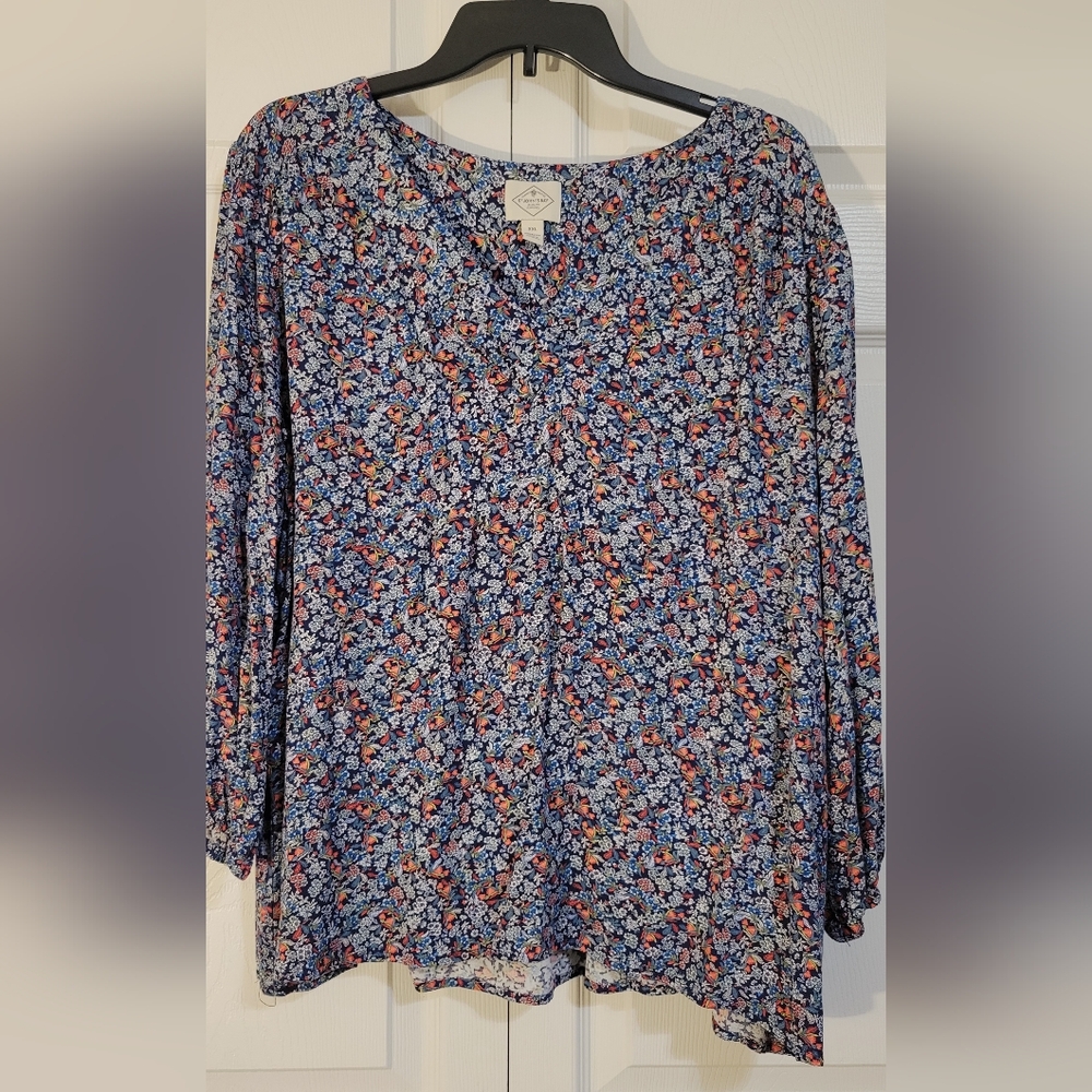 St. John's Bay Floral Blue and Orange Blouse